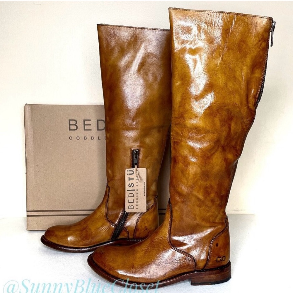 New BED STU Tess Windsor Distressed Tan Riding Boots Size 8.5